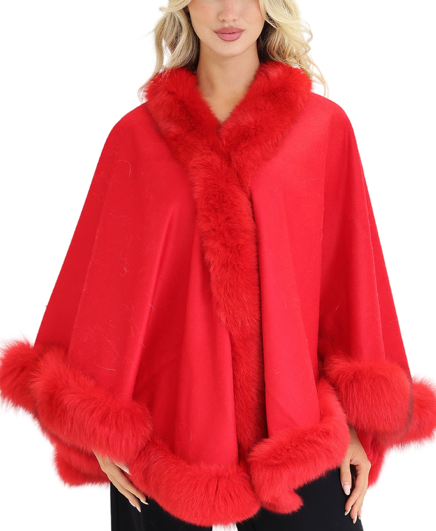 Cashmere Blend Poncho w/ Fox Fur Trim view 1