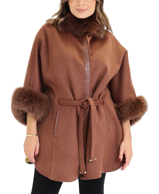 Cashmere Blend Cape w/ Fox Fur Trim view 