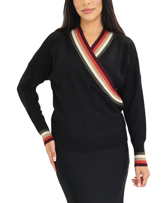 Surplice Sweater w/ Stripes view 