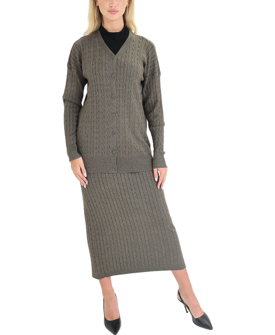 Cable Knit Cardigan & Maxi Skirt Set- 2 Pc Set view 