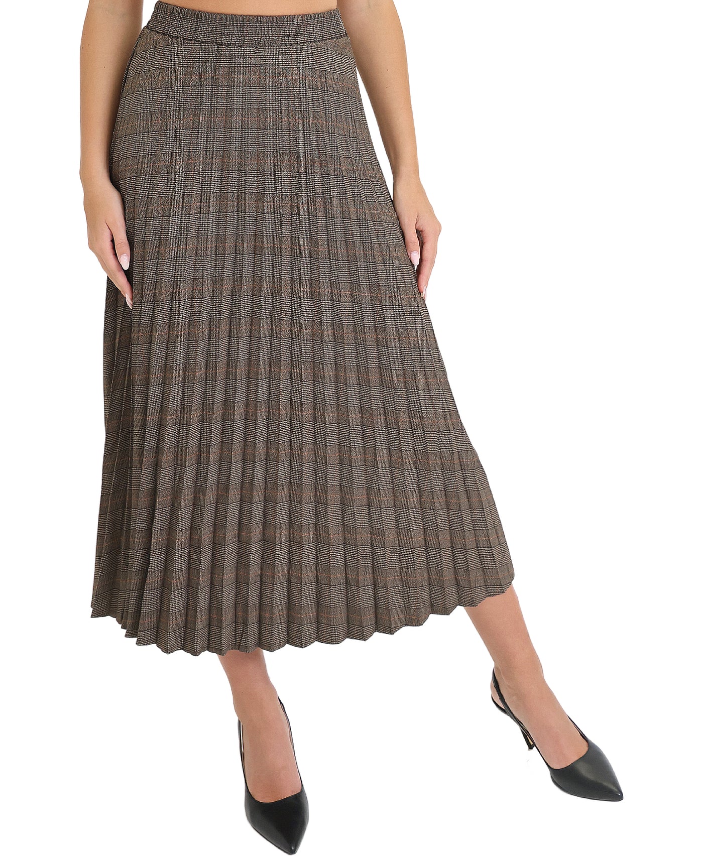 Plaid Pleated Midi Skirt view 1