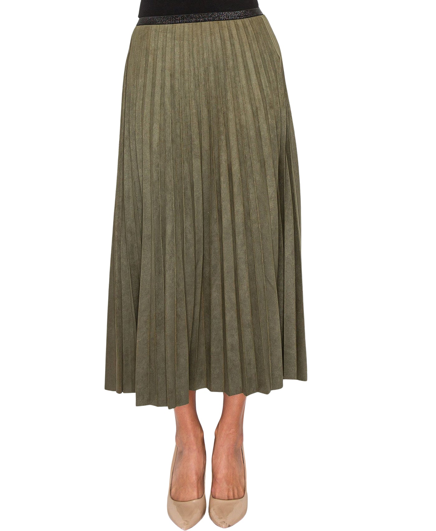 Pleated Faux Suede Midi Skirt view 1