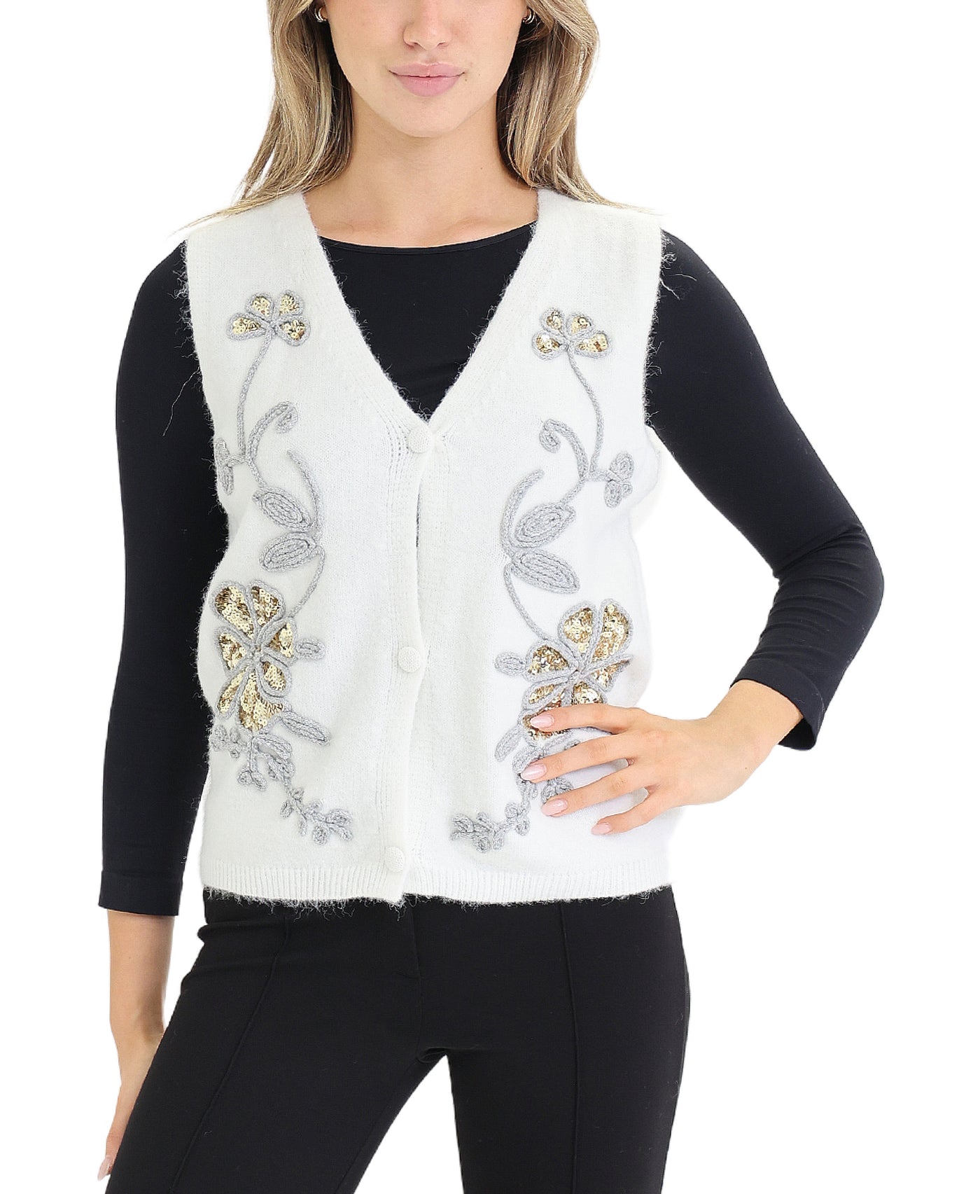 Sweater Vest w/ Sequin Flowers view 1