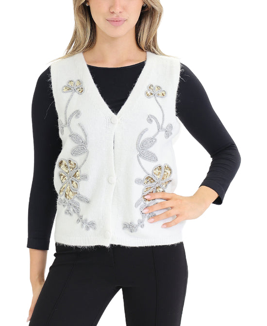 Sweater Vest w/ Sequin Flowers view 