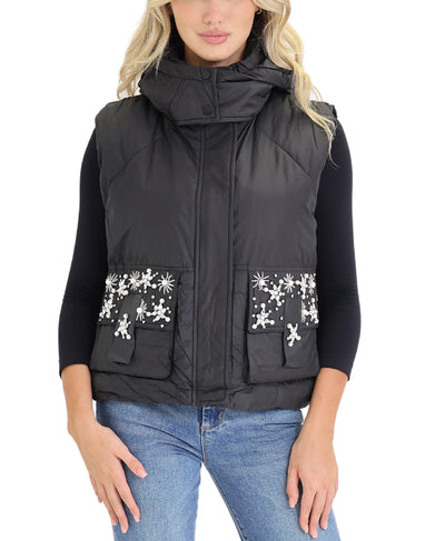 Puffer Vest w/ Sequins & Pearls image 1