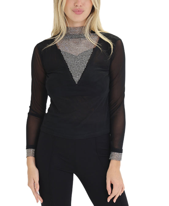 Sheer Mesh Top w/ Rhinestones view 