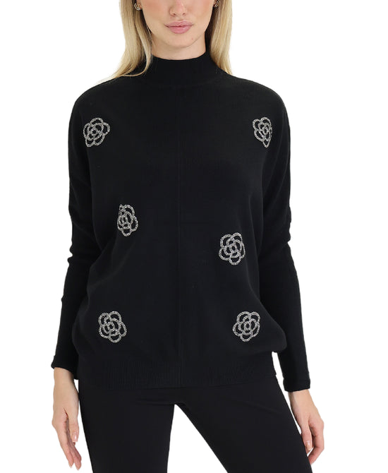 Sweater w/ Rhinestone Flowers view 