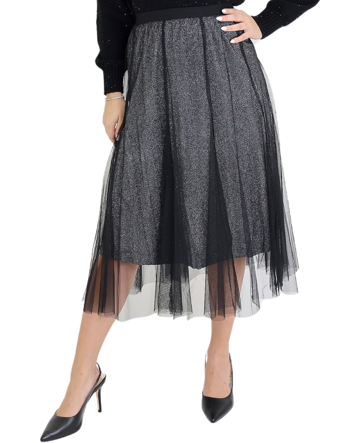 Shimmer Skirt w/ Tulle Overlay view 1