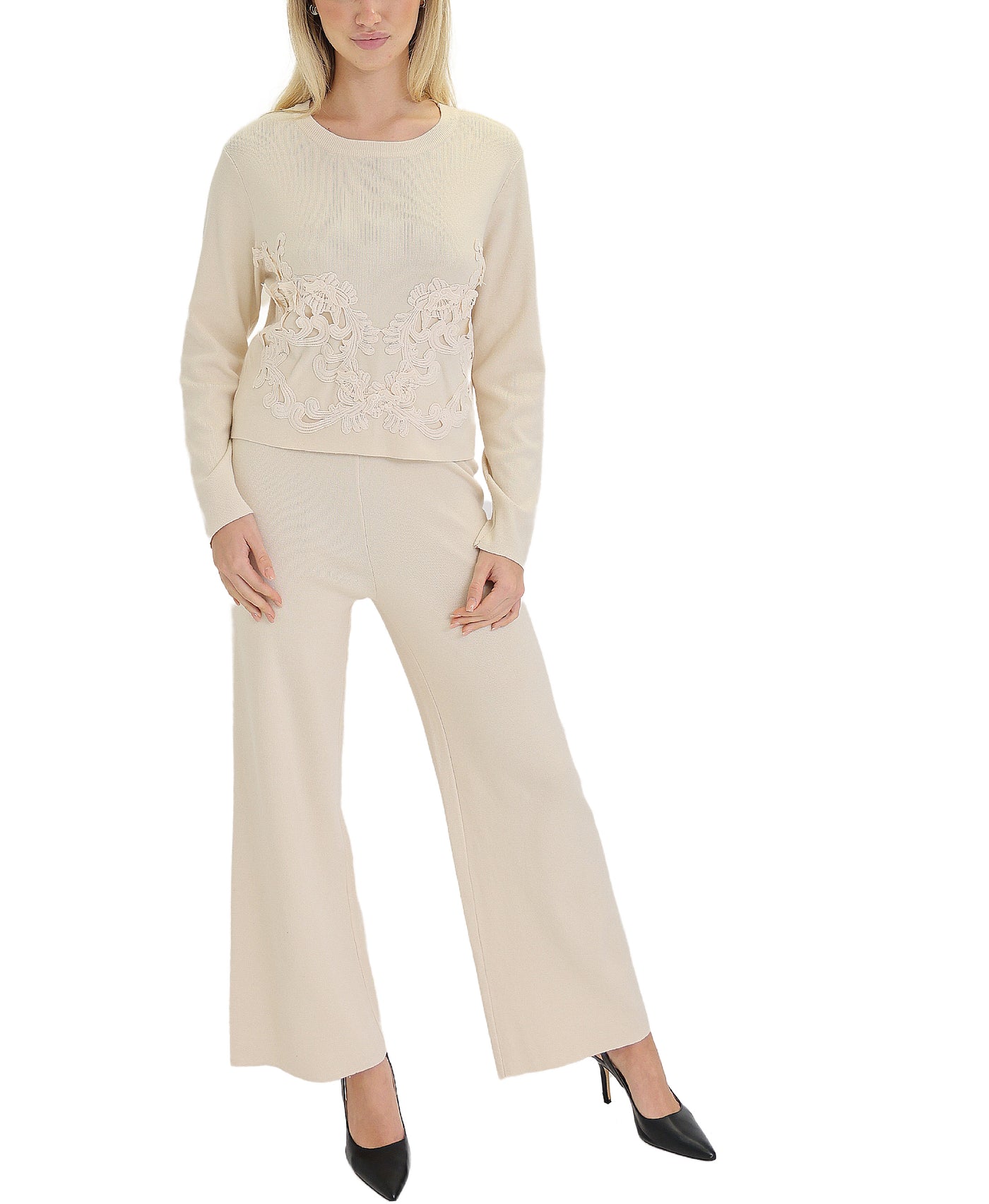 Crochet Detail Sweater & Pants Set- 2 Pc Set view 1