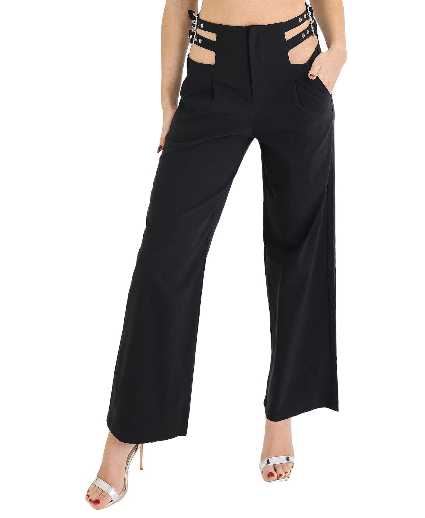 Pants w/ Cutout & Rhinestone Buckles view 1