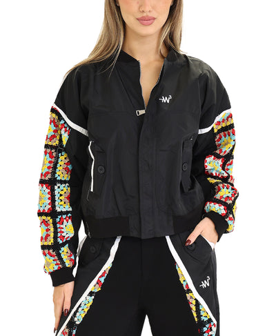 Crochet Trim Bomber Jacket image 1