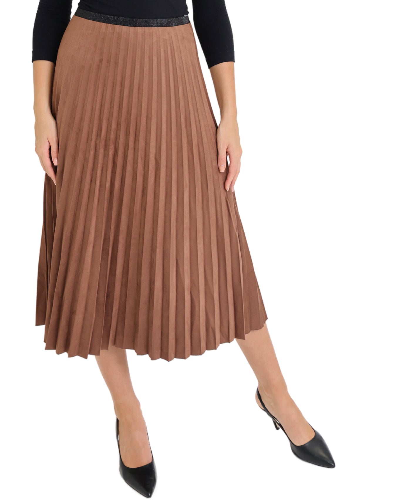 Pleated Faux Suede Midi Skirt view 1