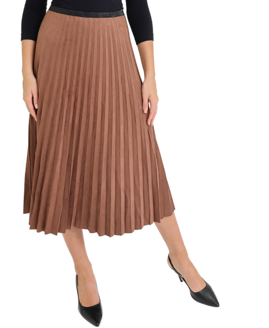 Pleated Faux Suede Midi Skirt view 