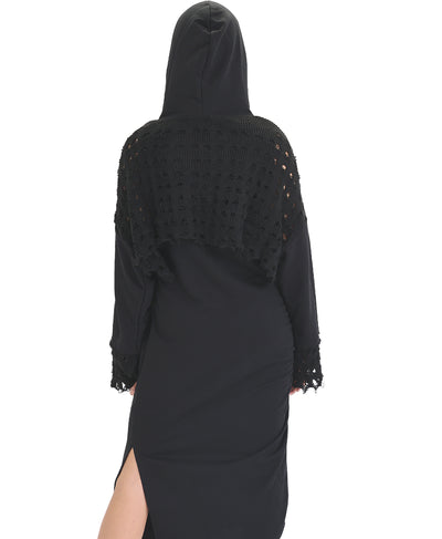 Midi Dress w/ Distressed Detail & Hood image 2