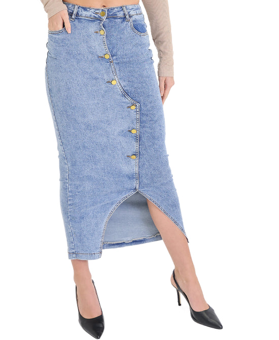 Denim Midi Skirt w/ Buttons view 