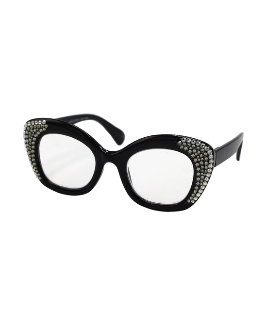 Oversized Cat Eye Genuine Crystal Readers: +1.50 Strength view 