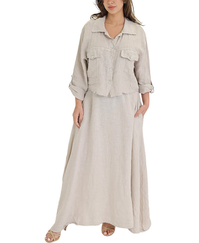 Linen Crop Shirt w/ Frayed Trim image 2