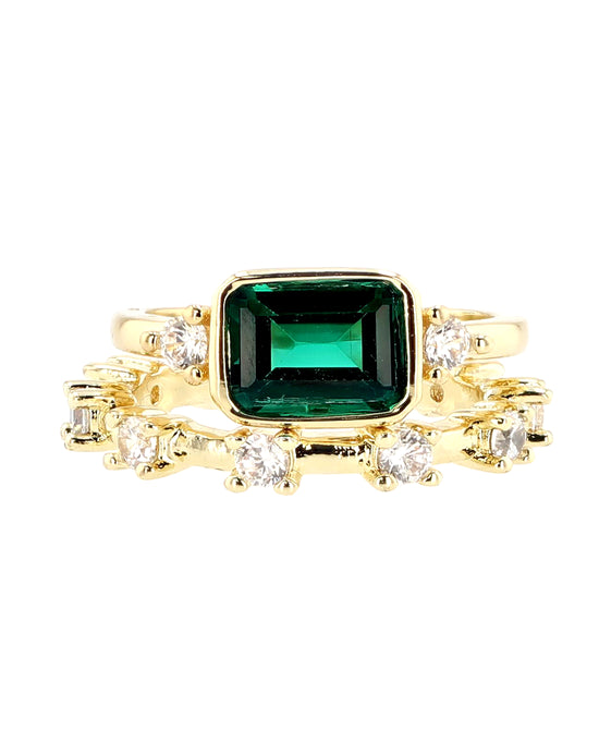 Emerald Green CZ Stacking Rings- 2 Pc Set view 