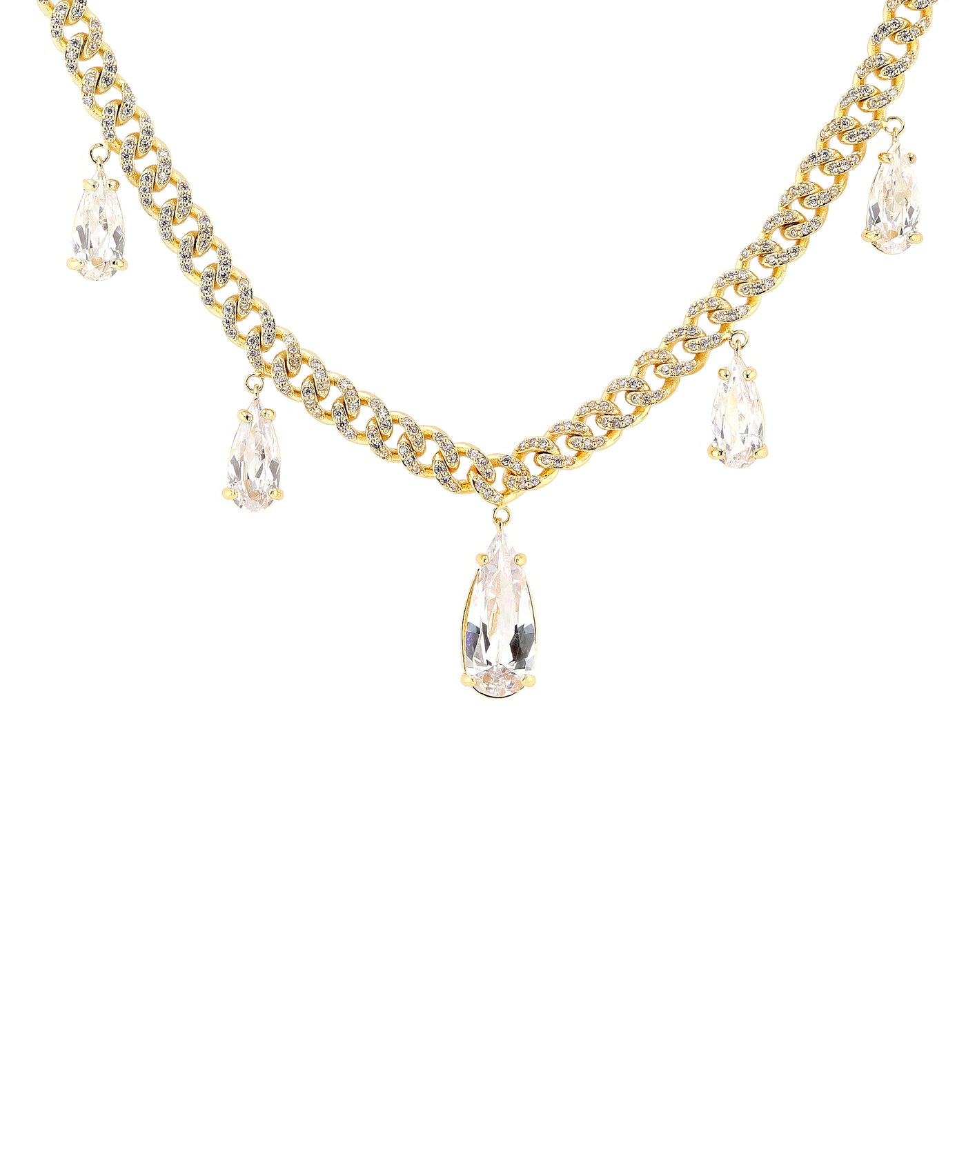 Pave CZ Cuban Necklace w/ Drop Pear CZ view 1