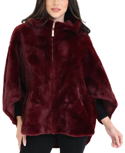 Reversible Faux Fur & Faux Suede Cape w/ Hood image 1