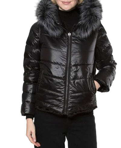 Reversible Faux Fur Quilted Jacket w/ Hood image 2