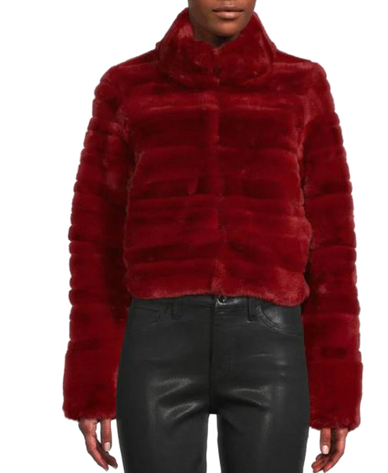 Ribbed Faux Fur Cropped Jacket view 