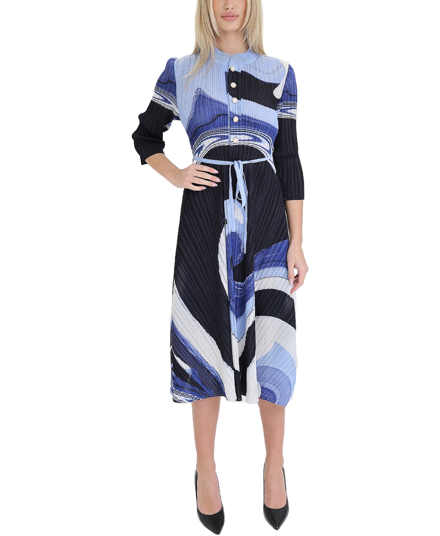 Printed Plisse Midi Dress view 1