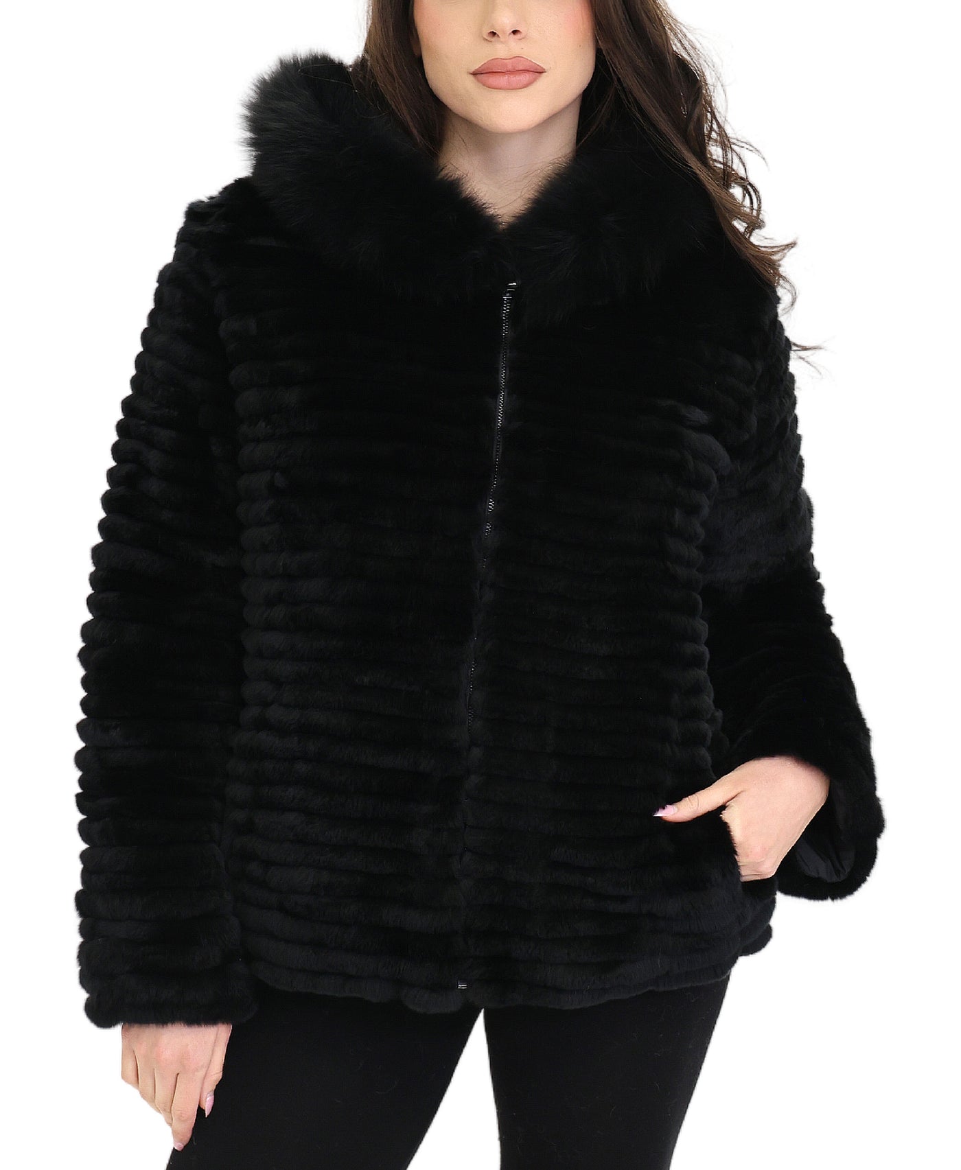 Reversible Fur Jacket w/ Hood view 1