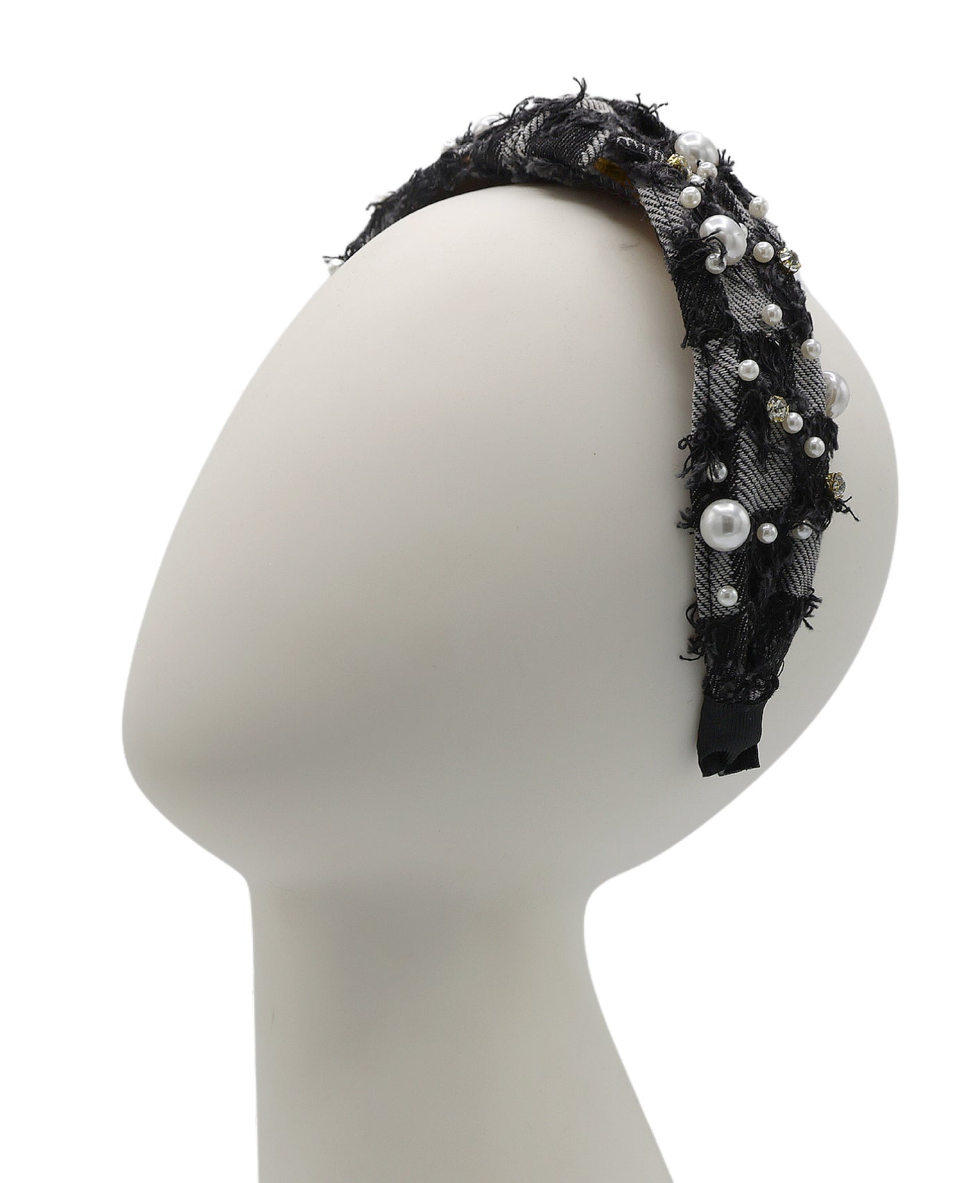 Denim Headband w/ Pearls & Crystals view 1