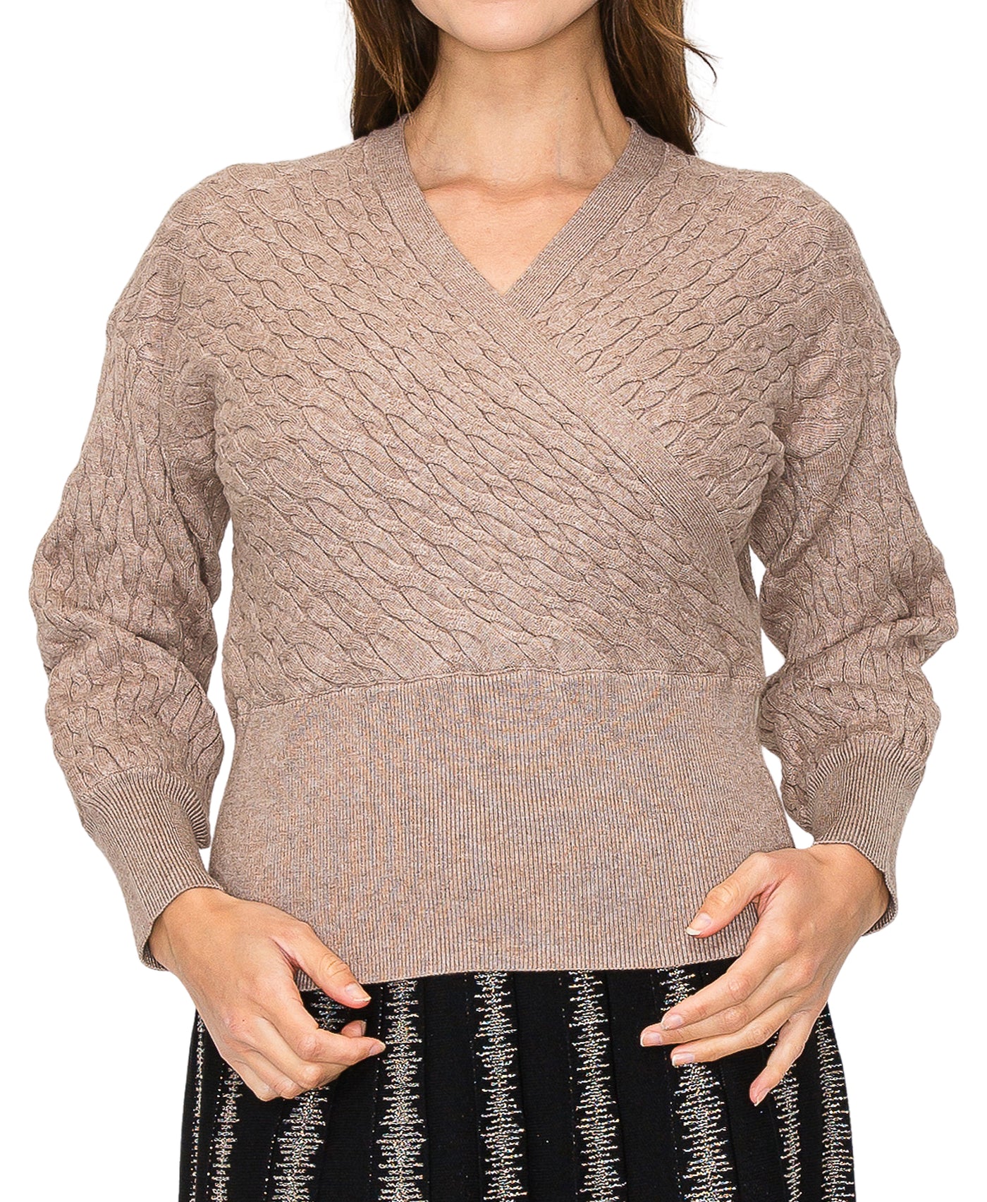 Cable Knit Surplice Sweater view 1