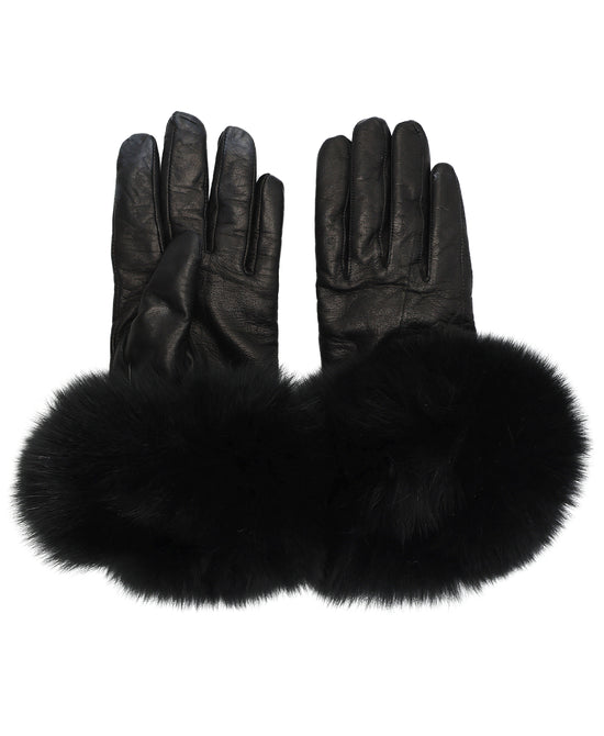 Leather Gloves w/ Fox Fur Cuffs view 