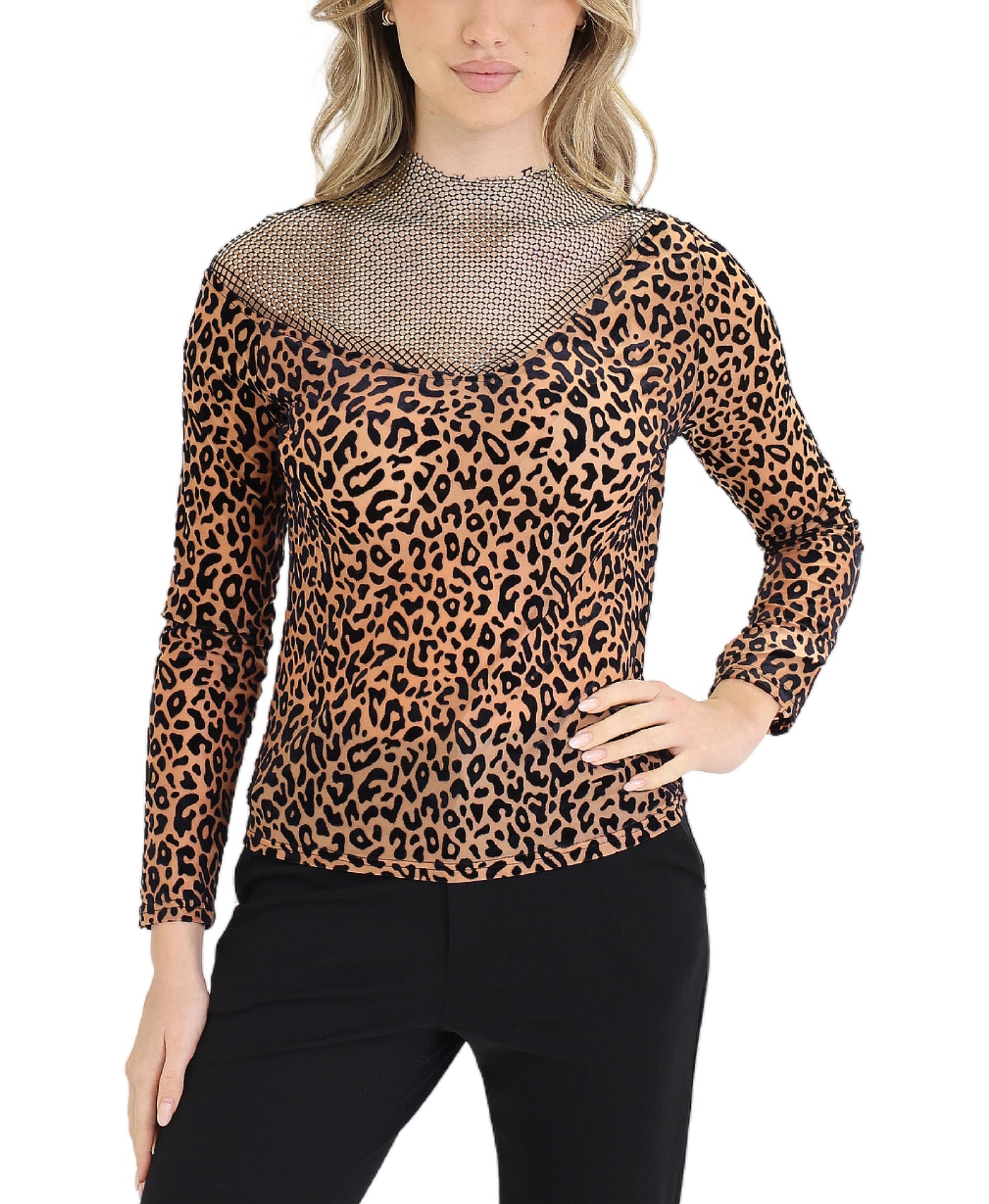 Flocked Leopard Top w/ Crystals view 1