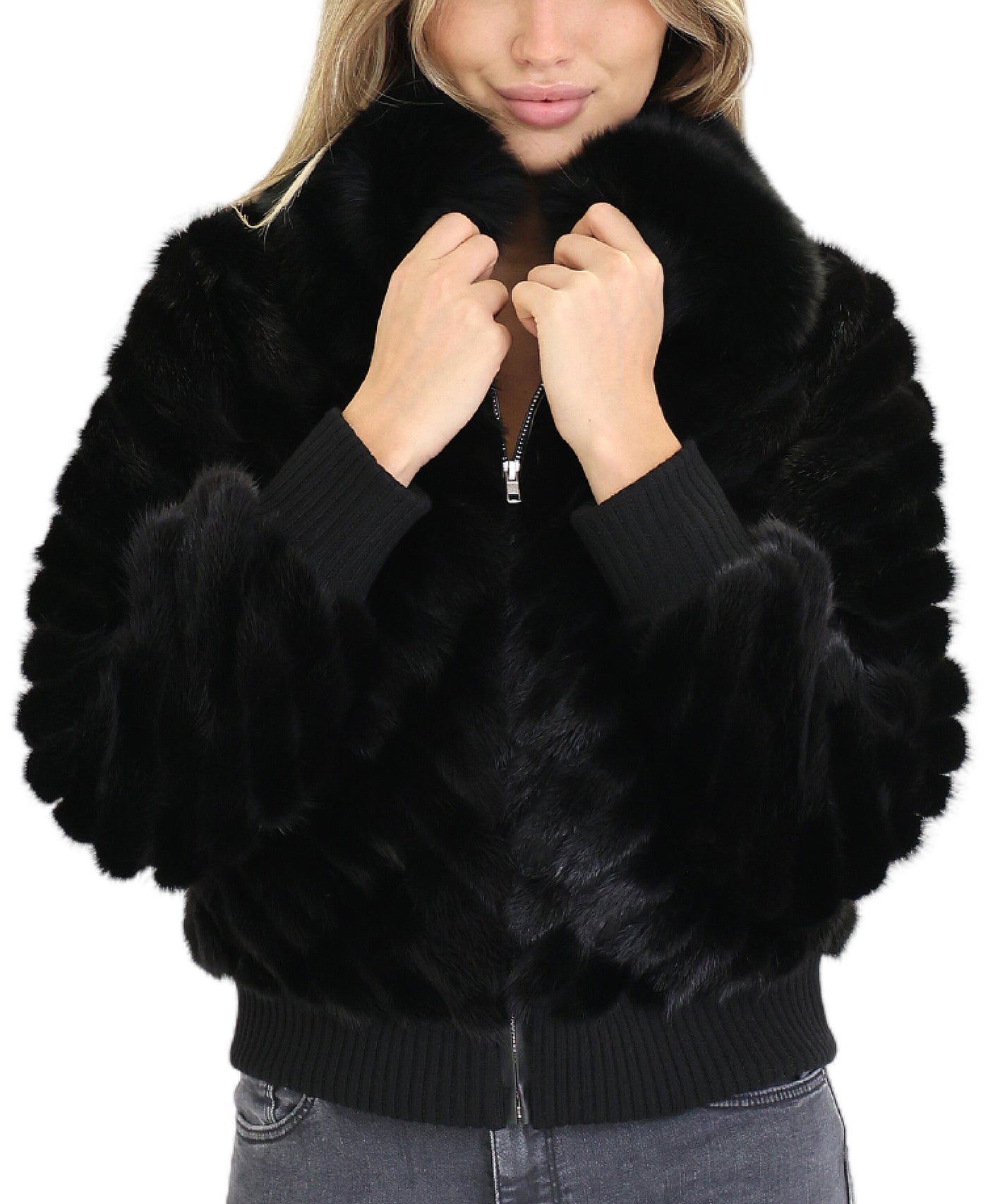 Mink Chevron Jacket w/ Fox Fur Collar view 1