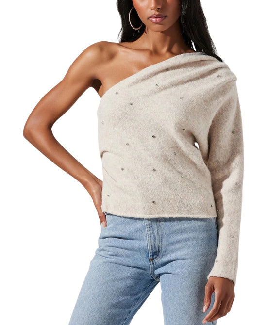 One Shoulder Sweater w/ Rhinestones view 