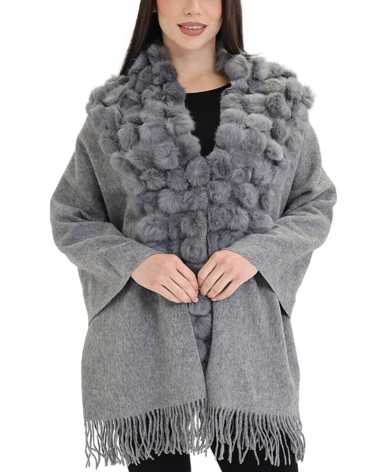 Wool Wrap w/ Fur Trim view 