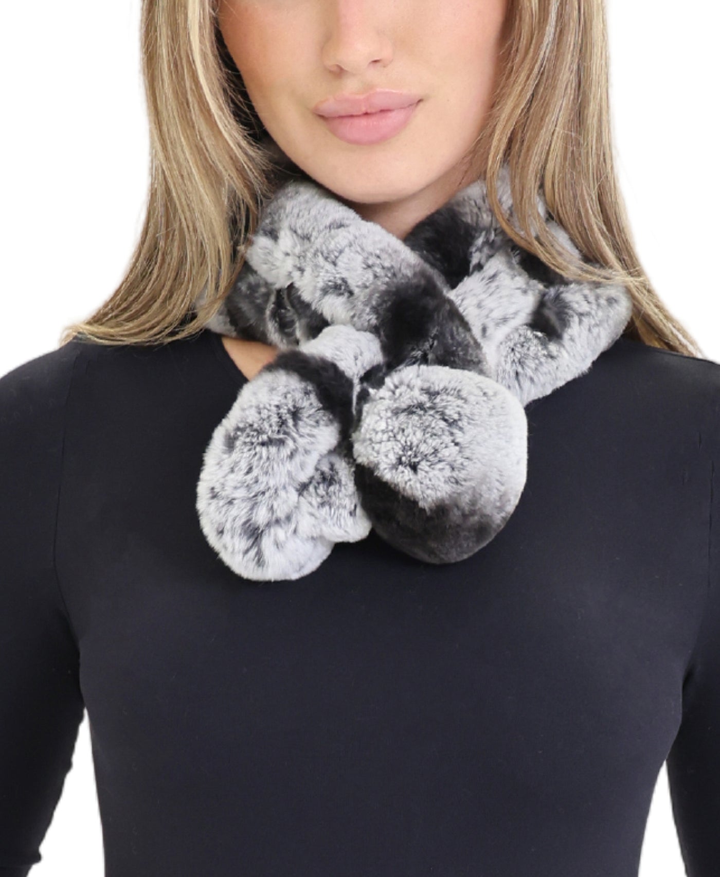 Fur Pull Thru Scarf w/ Pom view 1