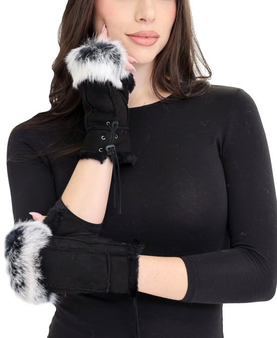 Shearling Fingerless Gloves w/ Fur Trim view 