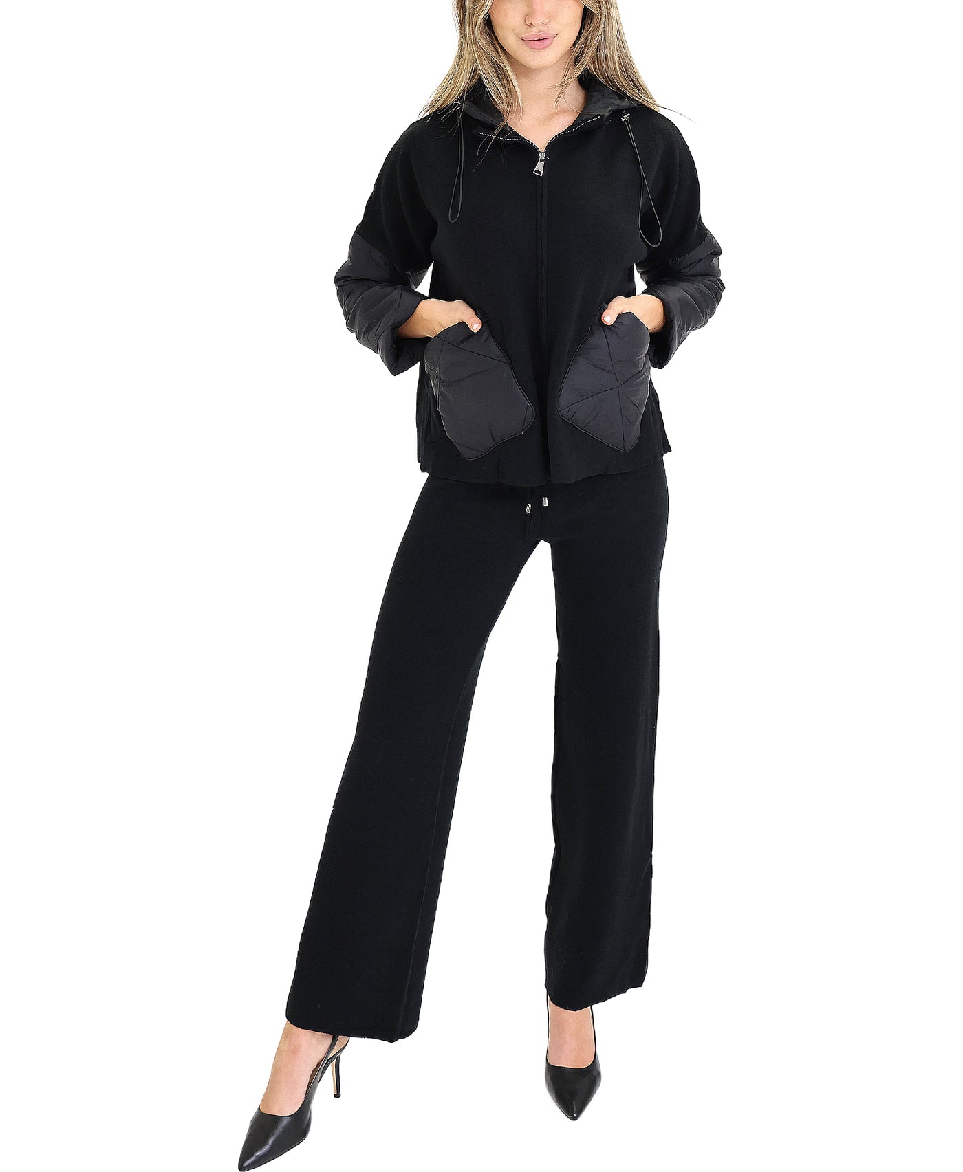 Knit & Quilted Zip Front Hoodie & Pant Set - 2 Pc Set view 1