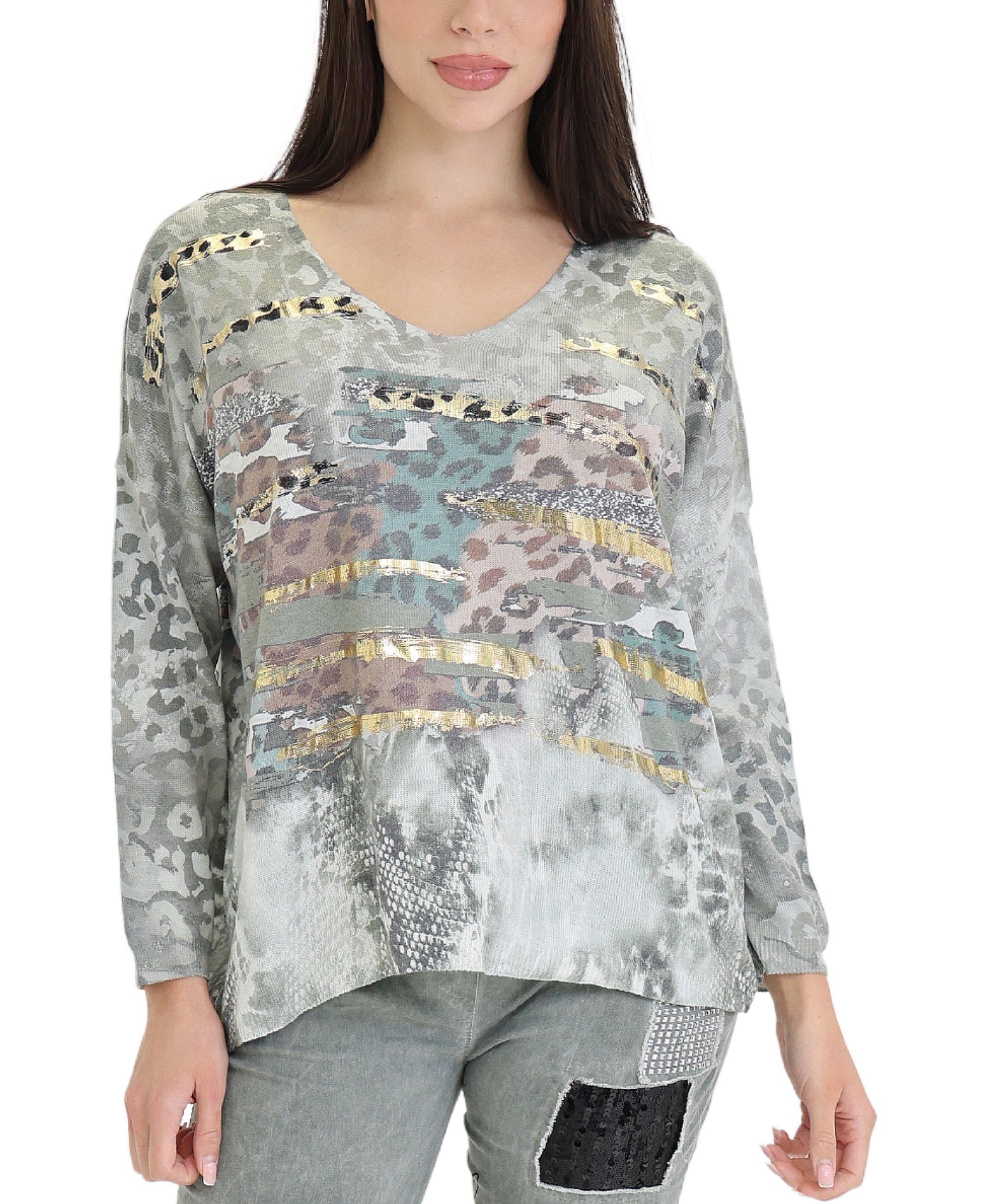 Animal & Shimmer Foil Knit Top view 1