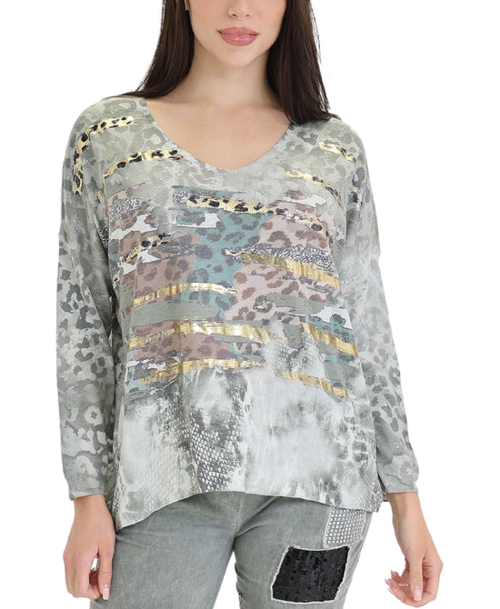 Animal & Shimmer Foil Knit Top view 