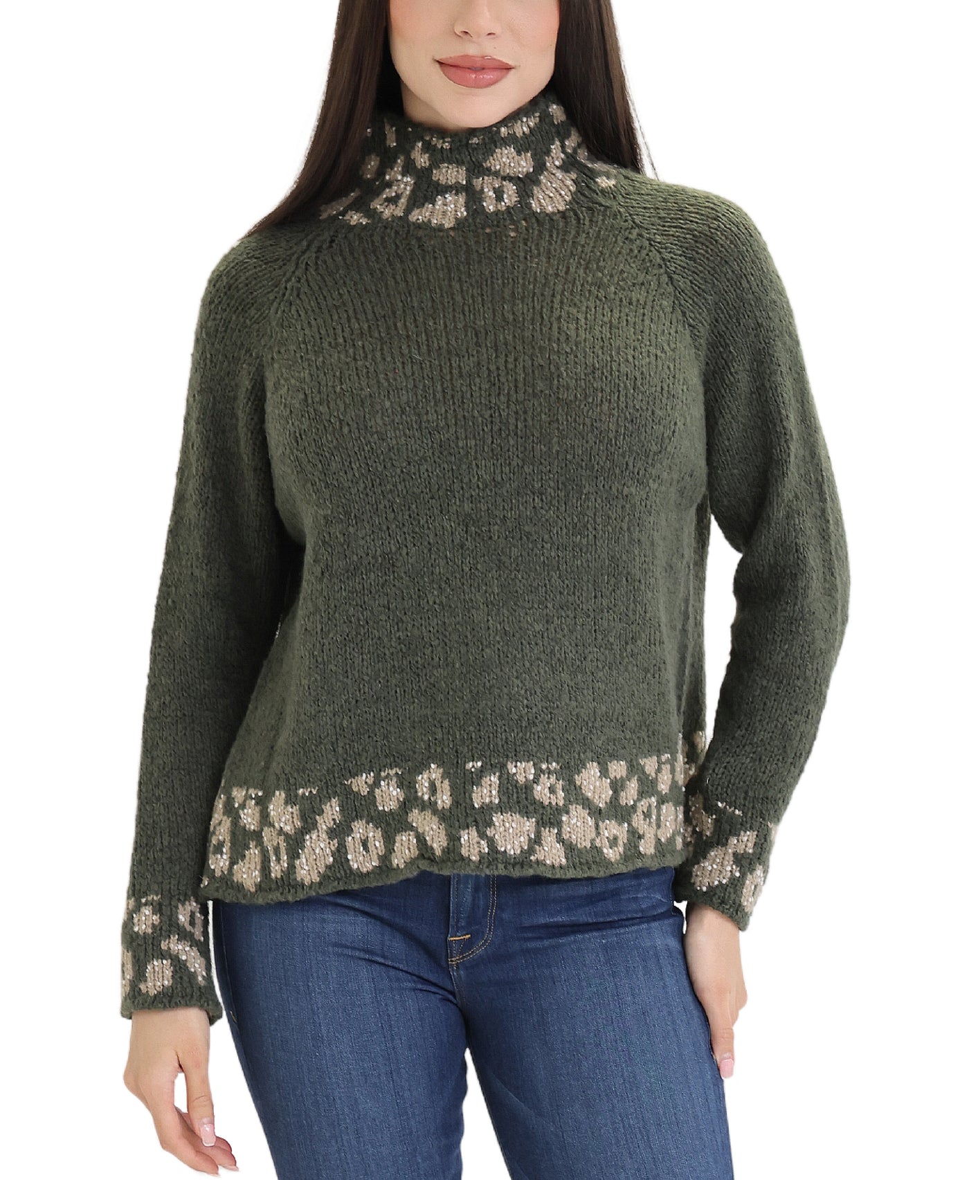 Sweater w/ Animal Print Trim view 1