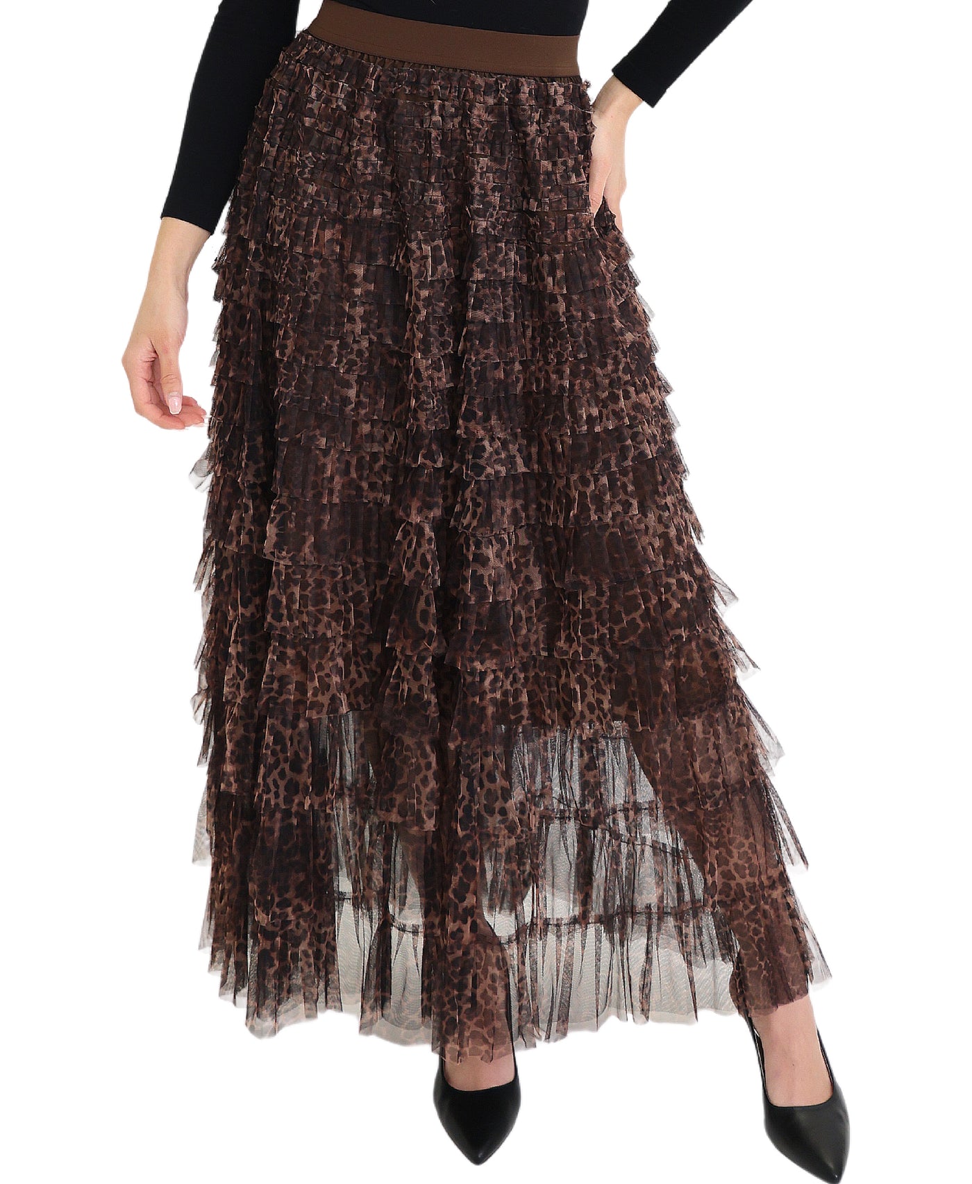 Leopard Print Tiered Maxi Skirt view 1