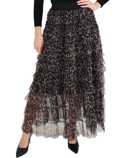 Leopard Print Tiered Maxi Skirt view 