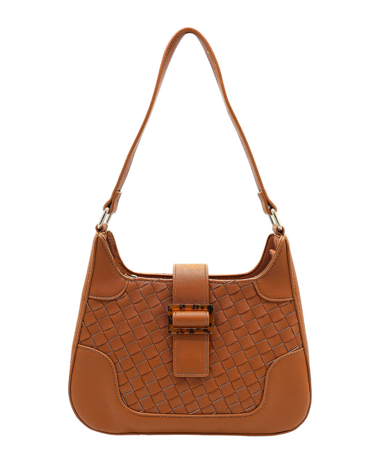 Woven Faux Leather Handbag w/ Buckle view 