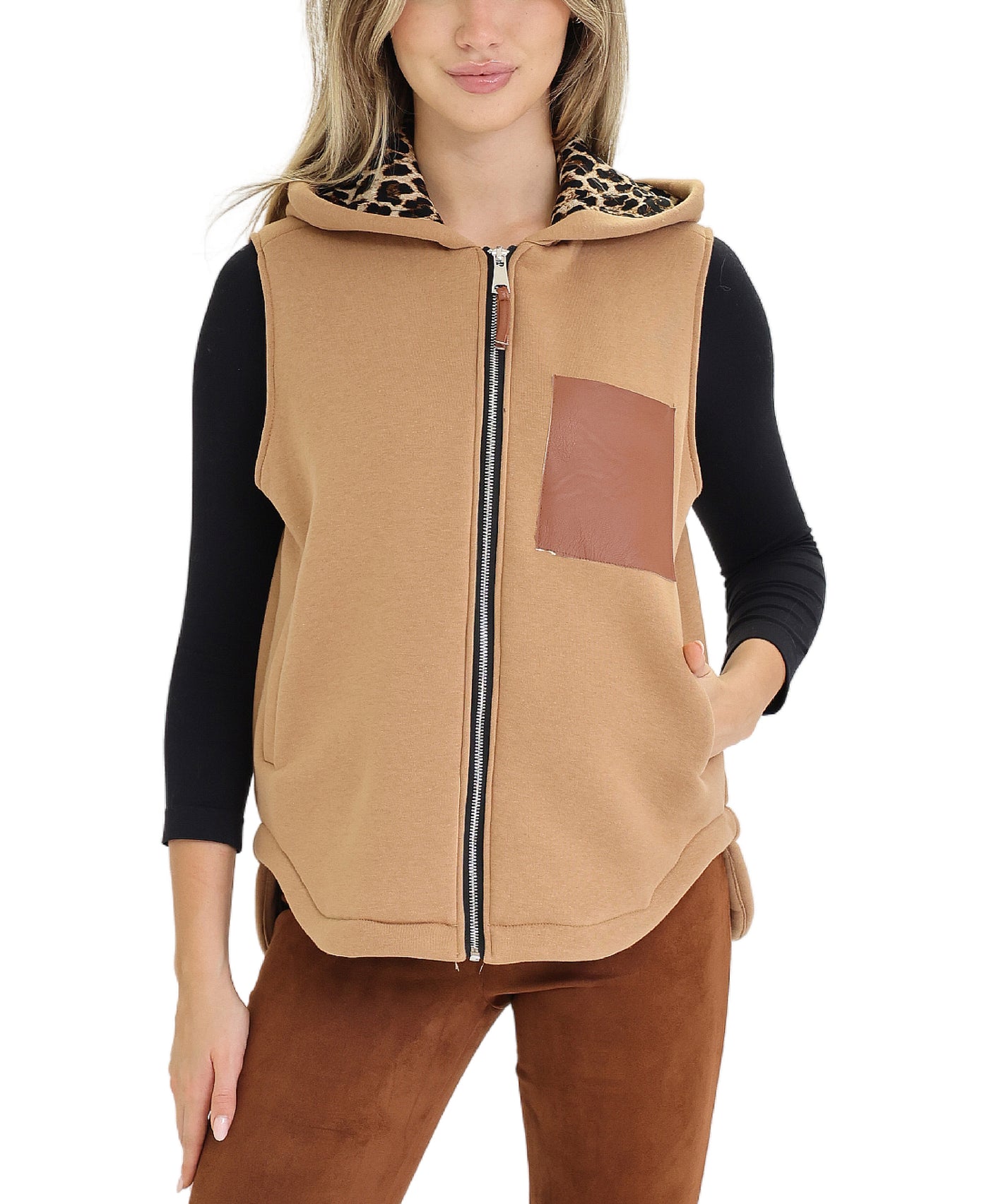 Hooded Vest w/ Leopard view 1