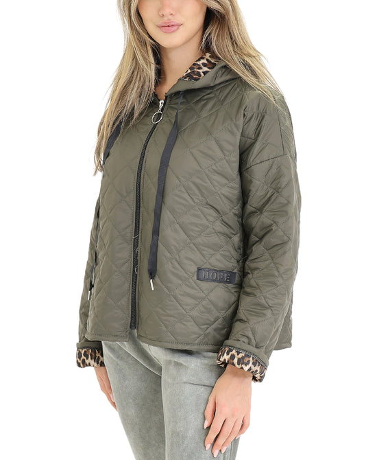 Quilted Hooded Jacket w/ Leopard Lining view 