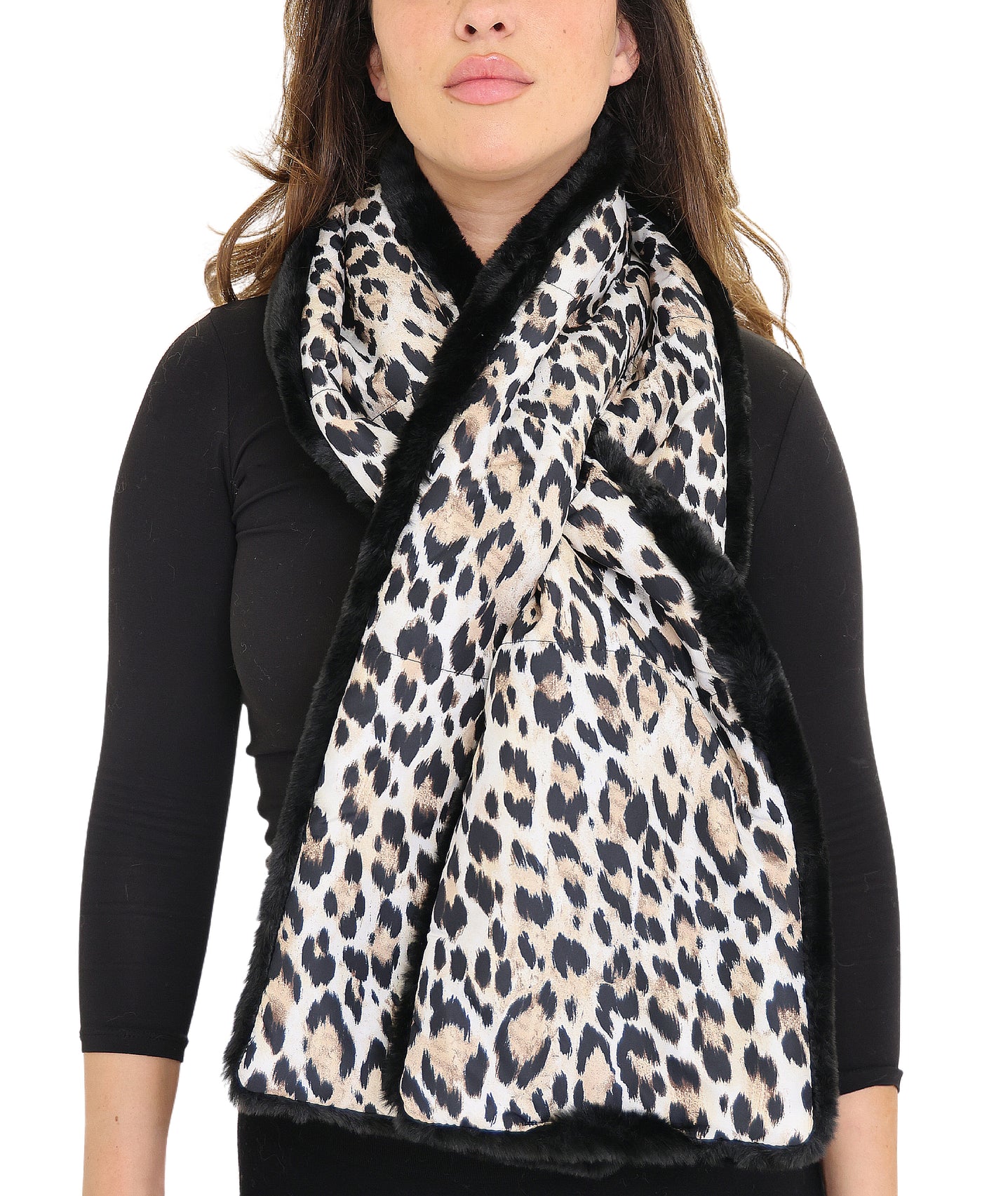 Faux Fur & Leopard Print Pull Thru Scarf view 1