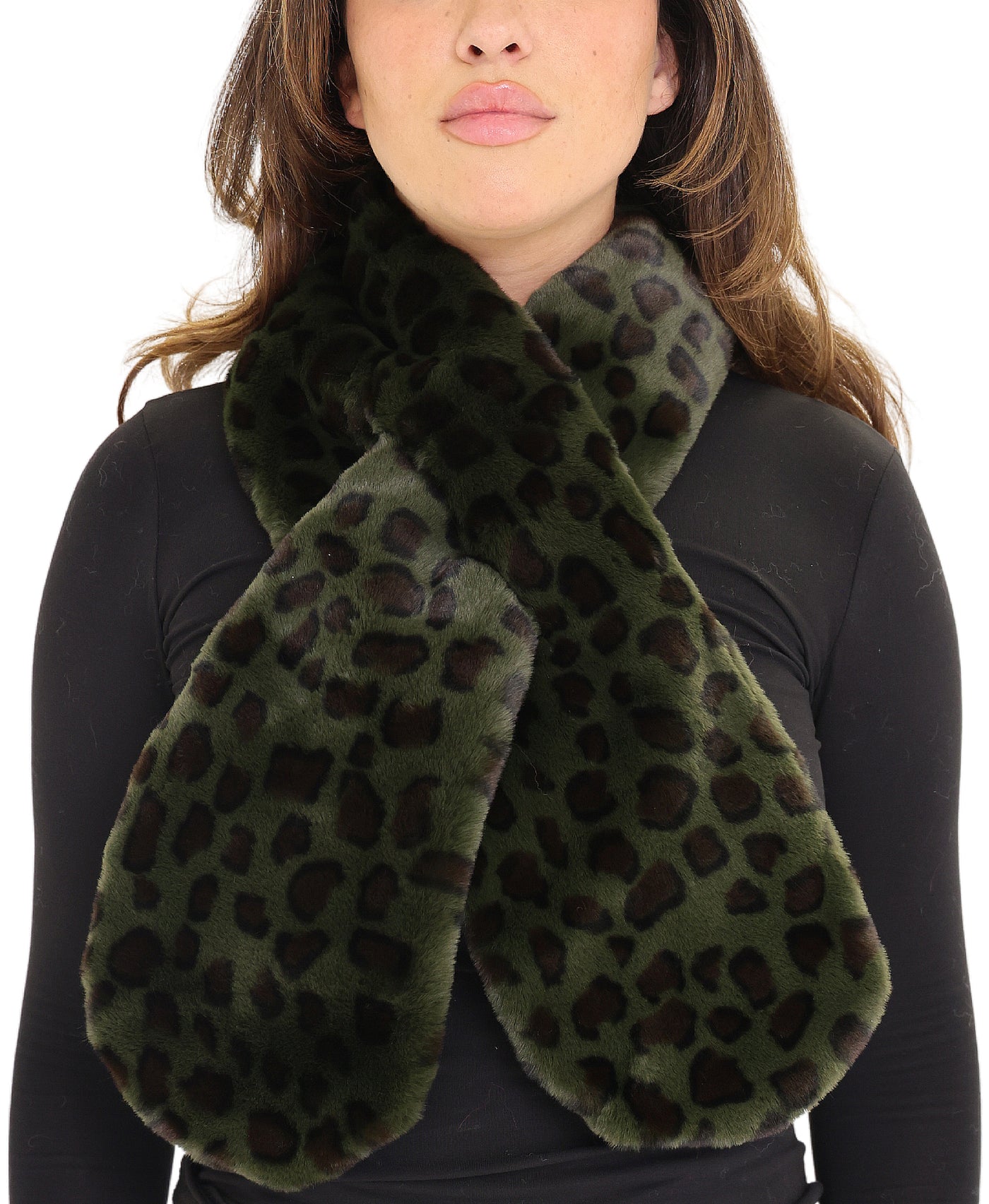 Faux Fur Leopard Print Pull Thru Scarf view 1