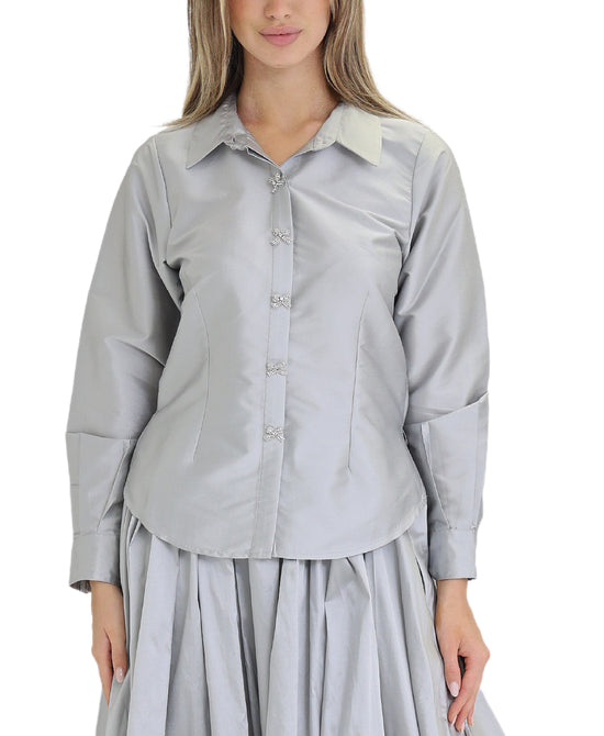 Satin Blouse w/ Jewel Bow Buttons view 