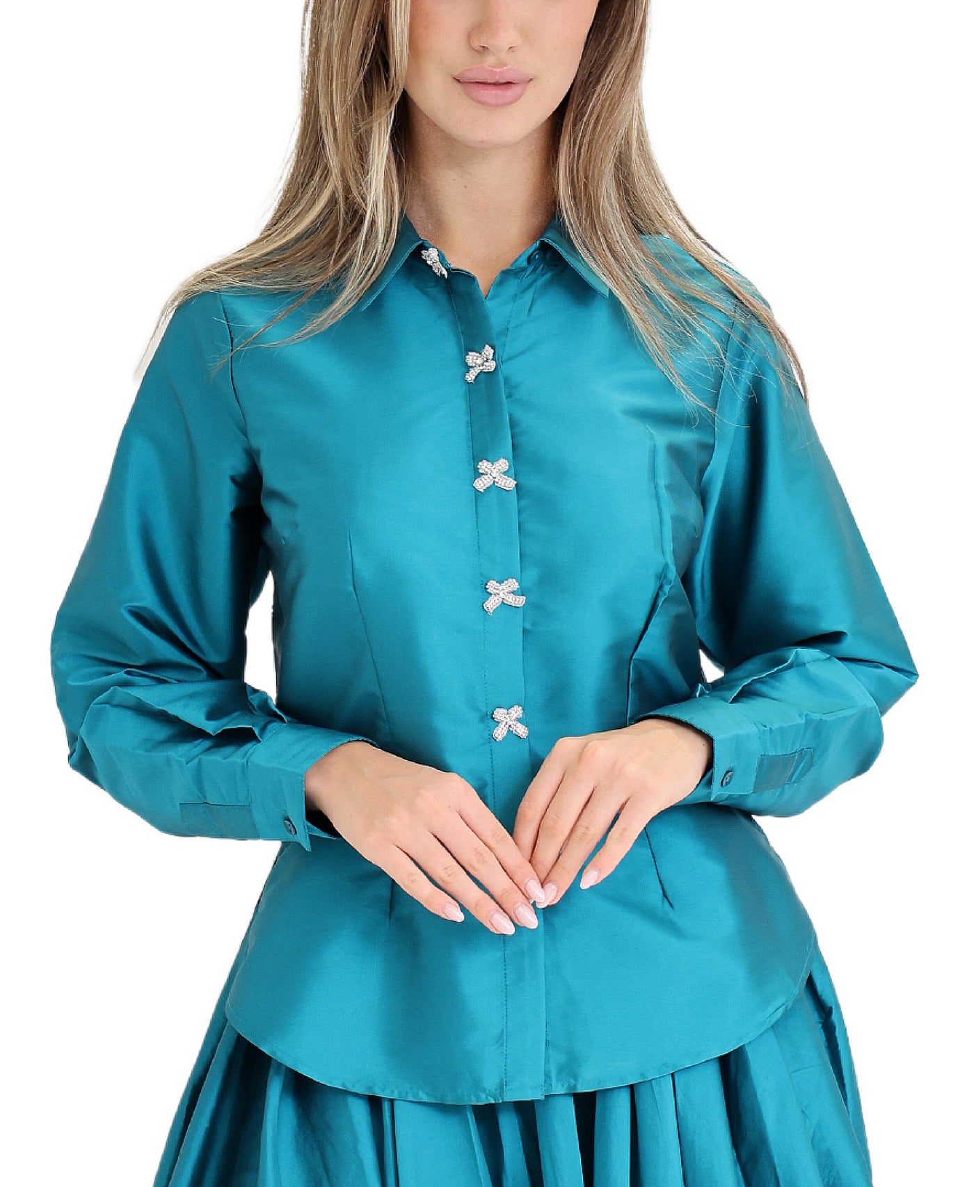 Satin Blouse w/ Jewel Bow Buttons view 1